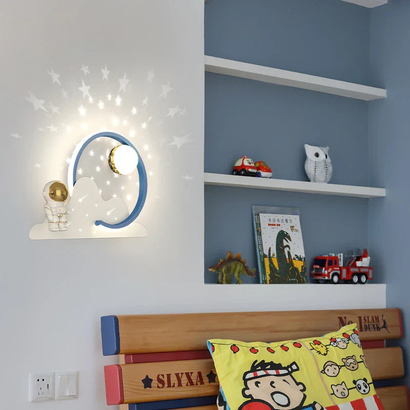 Afralia™ Astronaut Moon Wall Lamp for Children's Bedroom with Simple Modern Design