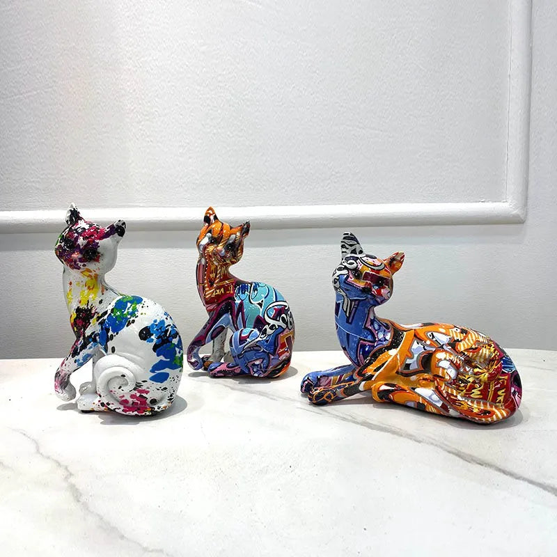 Afralia™ Resin Cat Figurine Multicolor Statue Modern Home Office Desktop Decoration