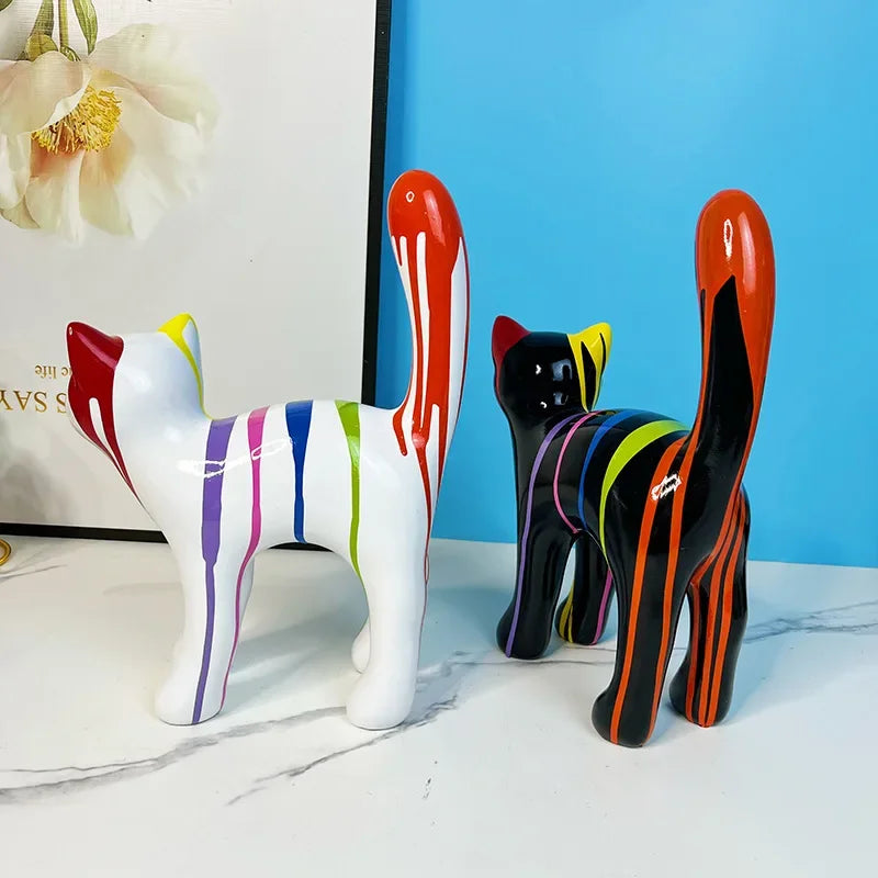 Afralia™ Graffiti Cat Sculpture Desk Storage Statue Abstract Art Ornament Display