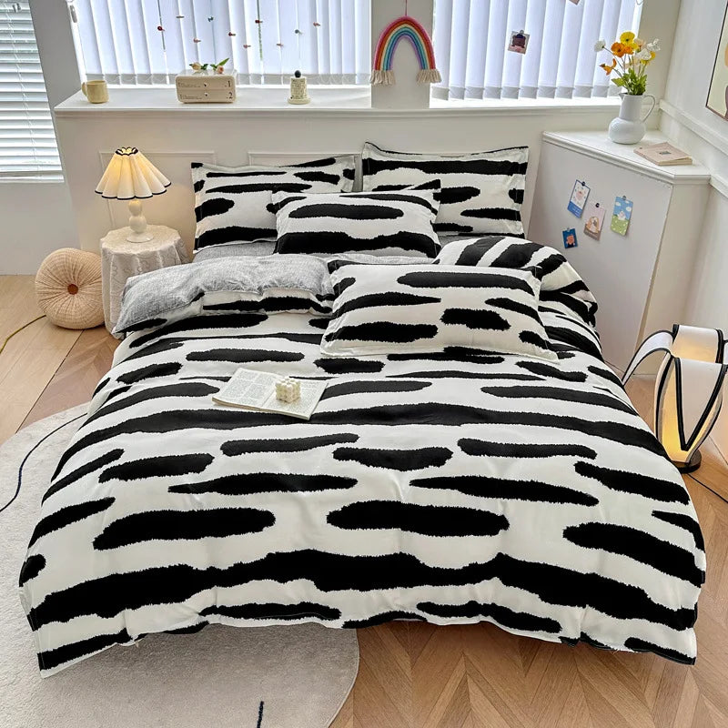 Afralia™ Soft Large Stripe Bedding Set: Brushed Duvet, Sheet, Pillowcases in Nordic Style