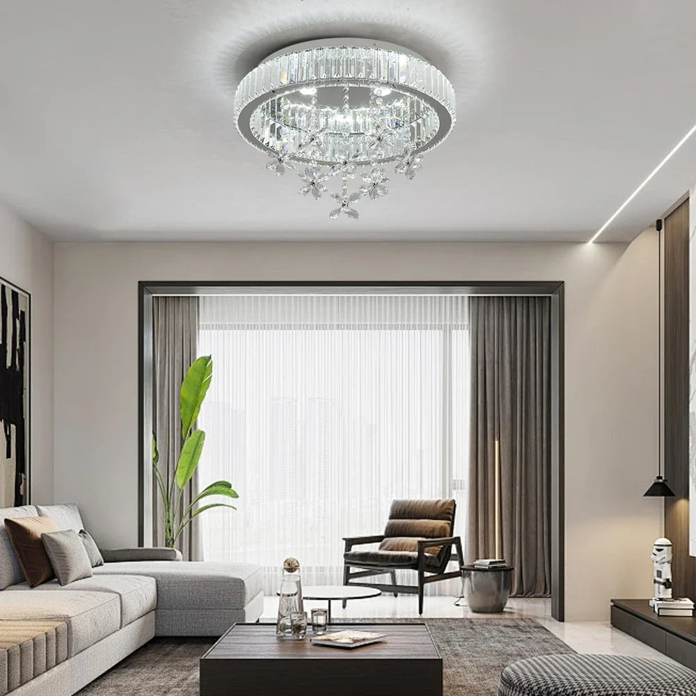 Afralia™ Luxury Crystal Ceiling LED Pendant Chandelier Silver Fixtures for Home Decor