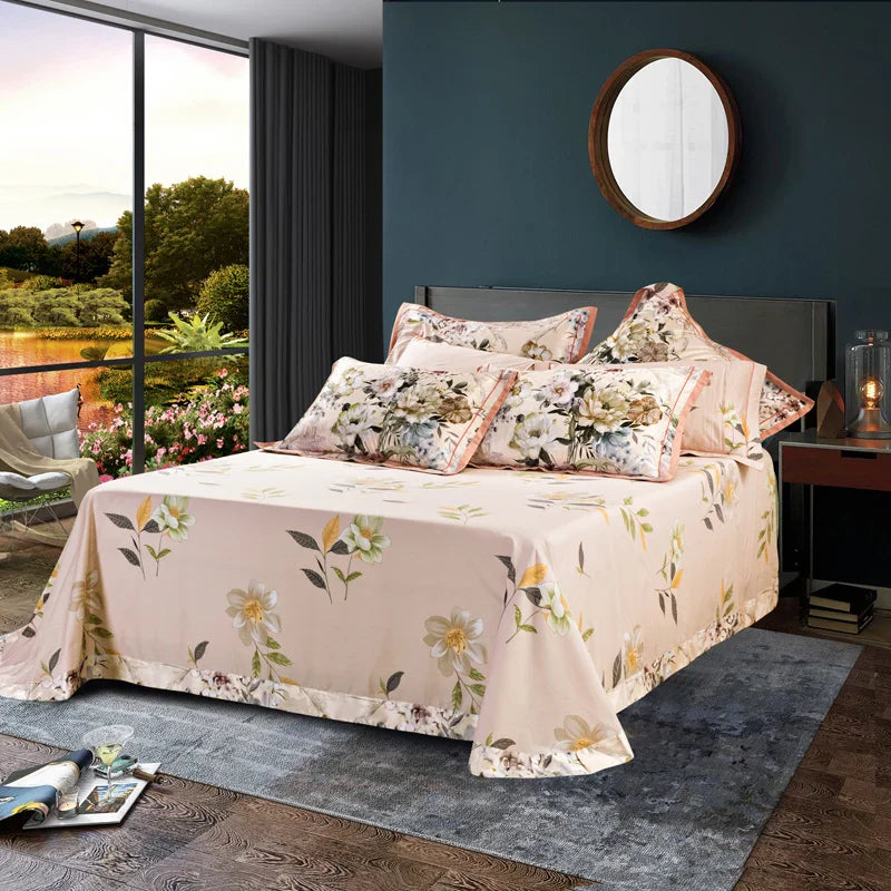 Afralia™ Vintage Floral Jacquard Cotton Wedding Bedding Set with Duvet Cover, Sheet, Pillowcases