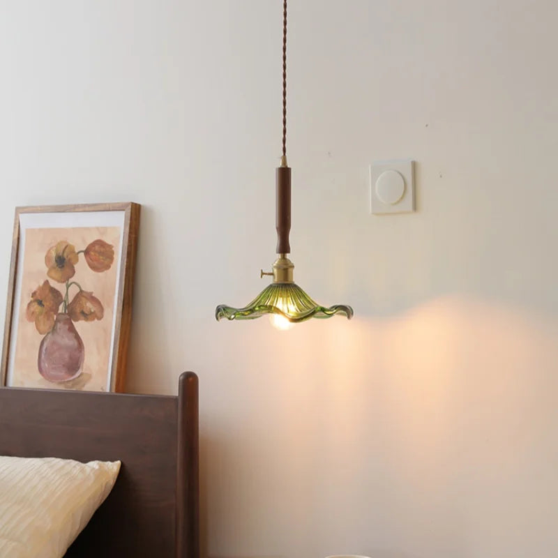Afralia™ Glass Walnut Copper LED Pendant Light for Living Dining Bedroom, Nordic Modern Design