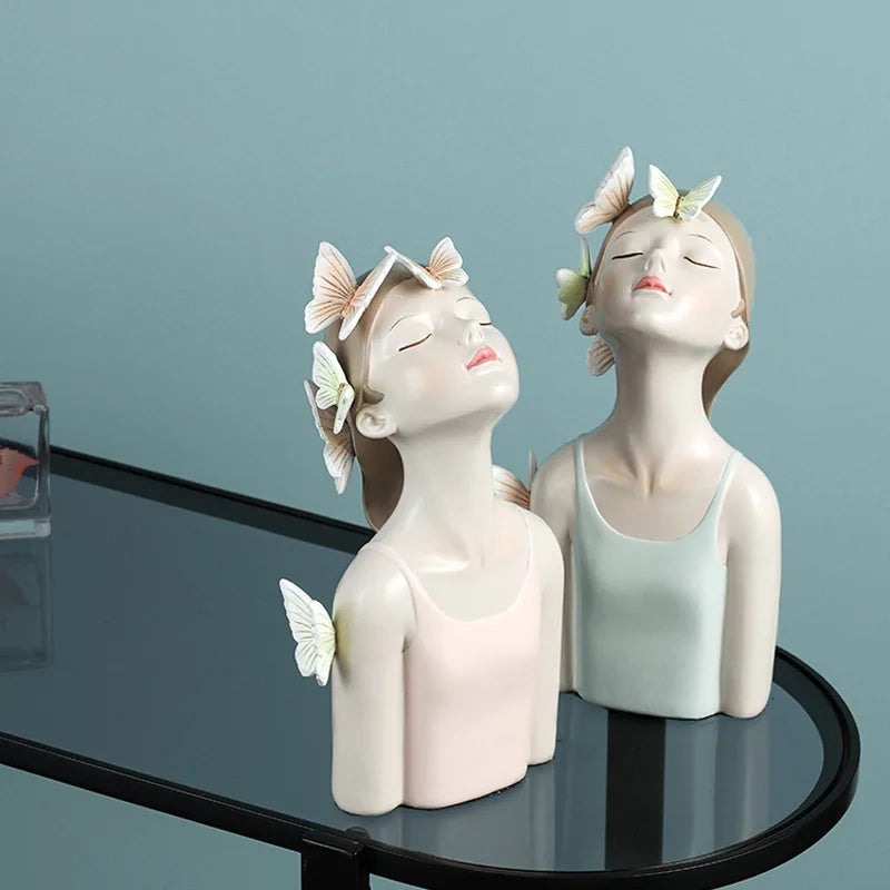 Bow Hairpin Girl Figure Statue Holding Kitten & Dog Sculptures by Afralia™