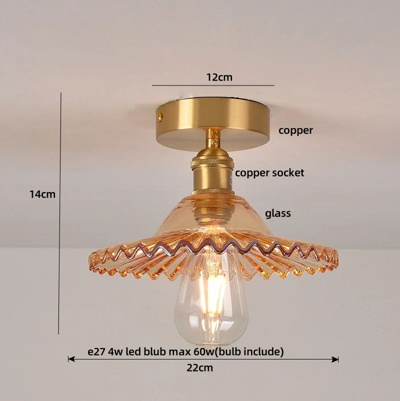 Afralia™ Green Flower Glass Copper Ceiling Light - Nordic Modern LED, Living Room Bedroom Hallway Fixtures