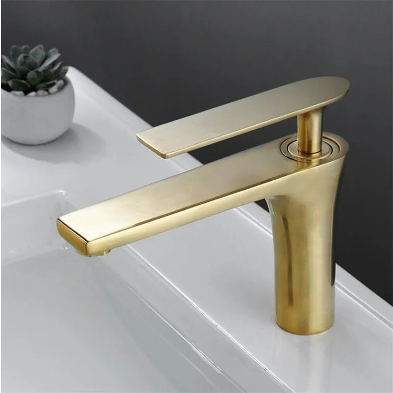Afralia™ Brushed Gold Brass Basin Faucet Cold Hot Water Mixer Sink Tap Black/Chrome