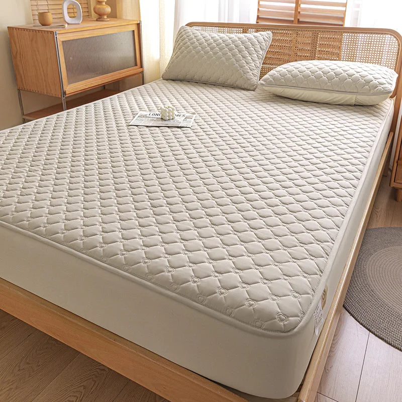 Afralia™ Waterproof Quilted Mattress Cover - Non-Slip Solid Color Bed Sheet