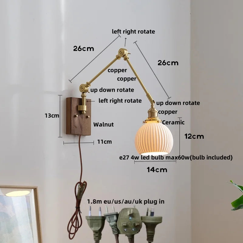 Afralia™ Walnut Wood LED Wall Sconce Bedside Lamp
