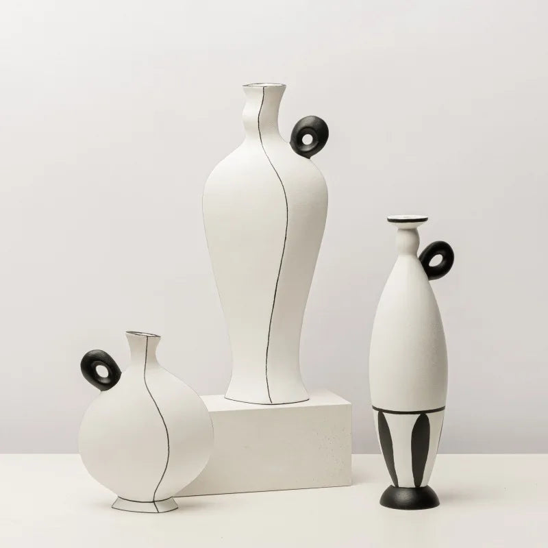 Afralia™ Geometric Black Lines Resin Vase - Handcrafted Floral Home Decor