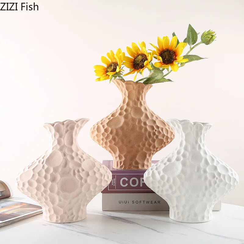 Afralia™ Frosted Ceramic Vase Artificial Floral Decor Desk Decoration Modern Flower Arrangement