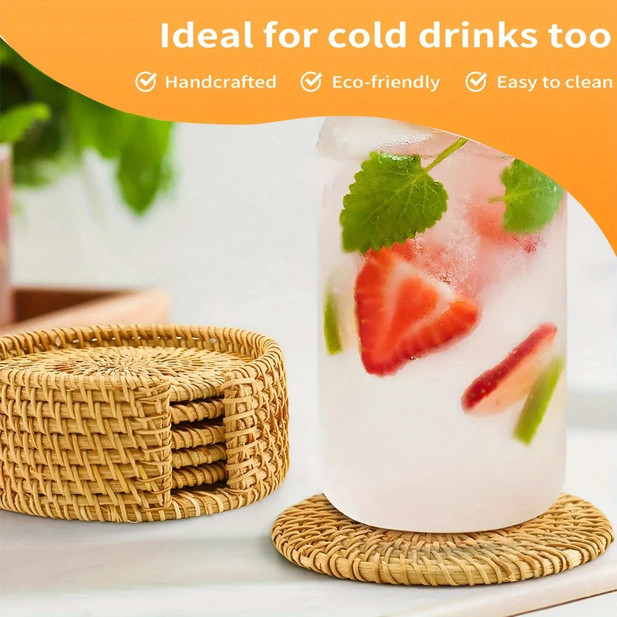 Afralia™ Rattan Coasters Set: Natural Wicker Boho Style, Heat-resistant, 6pcs