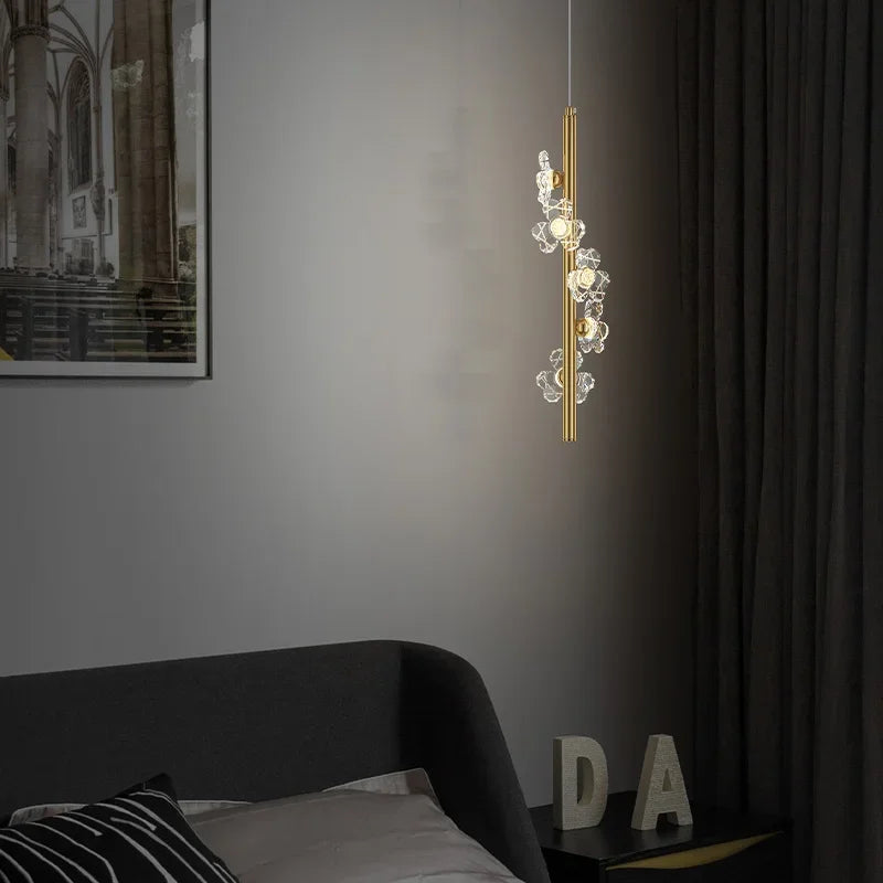 Afralia™ Luxury Acrylic Flowers Pendant Light Bedside Restaurant Coffee Shop Modern Copper Bouquet