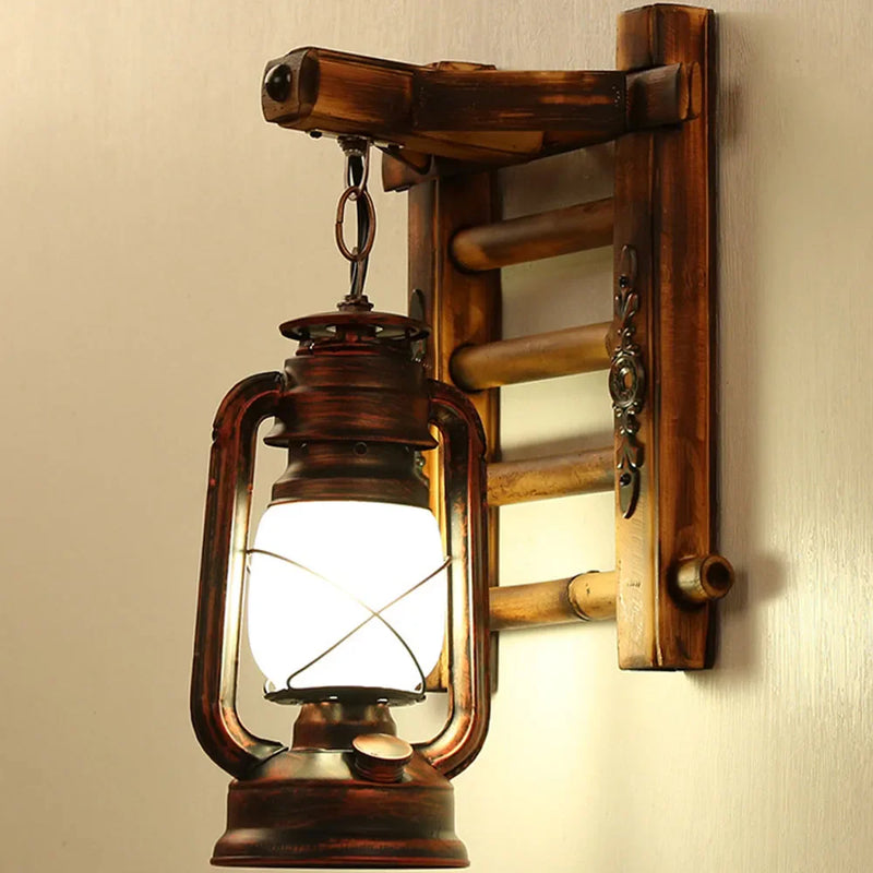 Afralia™ Vintage Industrial Wall Sconce Wooden Kerosene Lamp for Cafe Bar Decor