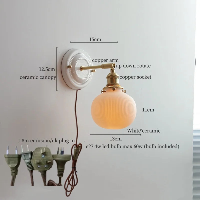 Afralia™ Striped Ceramic LED Wall Sconce: Modern Nordic Interior Light