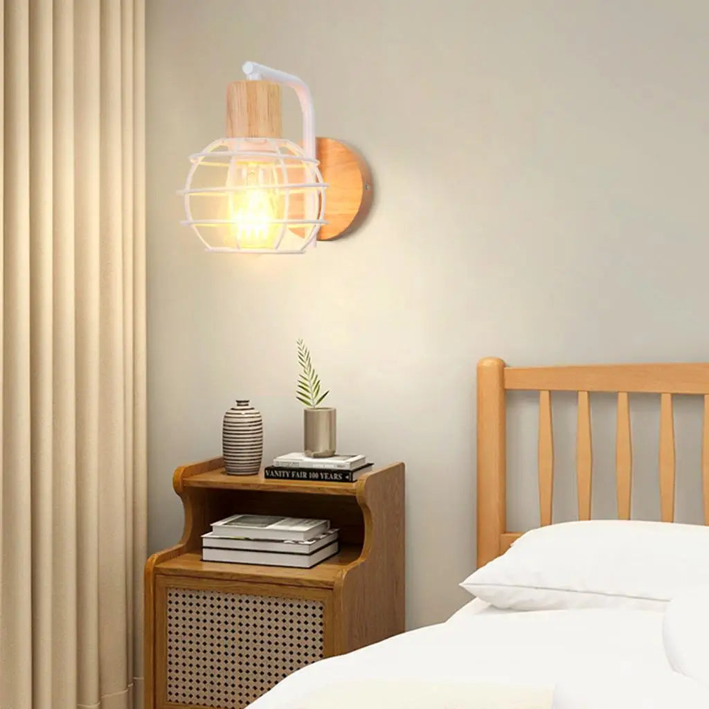 Afralia™ Industrial LED Wood Wall Sconce E27 Retro Bedside Lamp Vintage Indoor Lighting