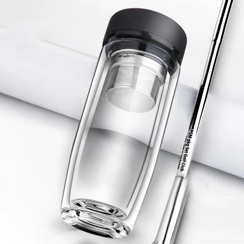 Afralia™ Double-deck Glass Cups with Lid, Thermal Insulation, Anti-scald, Portable