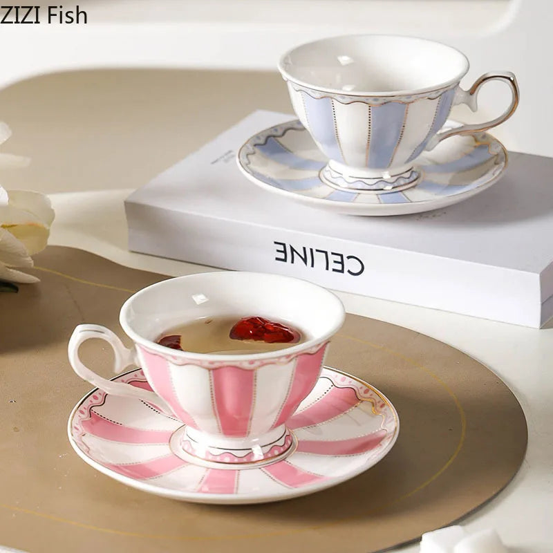 Afralia™ Ceramic Polka Dot Cup&Saucer Set - Gold Finish Tea Coffee Mug Fruit Juice