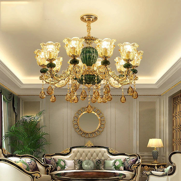 Afralia™ LED Crystal Ceramic Retro Ceiling Chandelier European Style Luxury Lamp