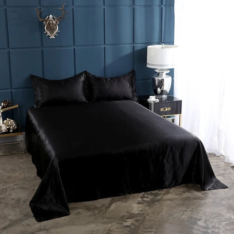 Afralia™ Silky Rayon Queen Bed Sheet Set Luxurious Solid Satin High Quality Sheets