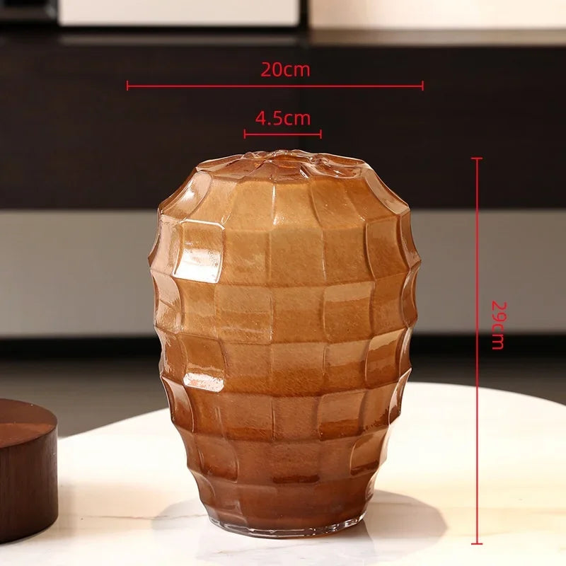 Afralia™ Geometric Frosted Glass Vase with Tartan Floral Arrangement