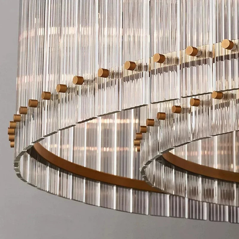 Afralia™ Gold Double Layer Ring Crystal Pendant Light for Bedroom Dining Living Room