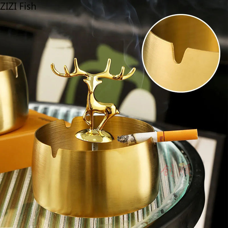 Afralia™ Golden Deer Stainless Steel Ashtray | Smoking Accessories Weed Ash Tray Boyfriend Gift