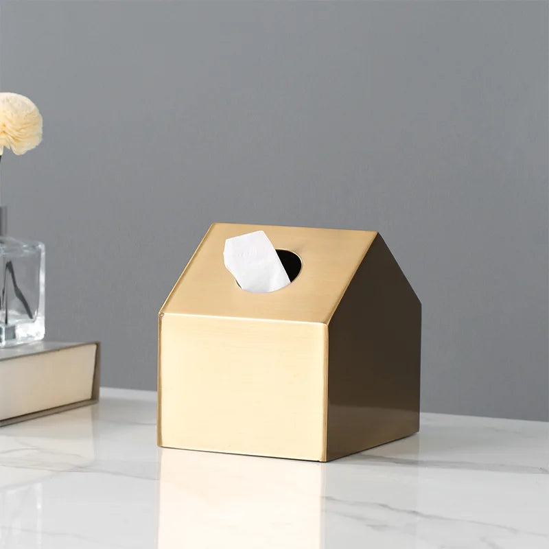 Afralia™ Marble and Stainless Steel Tissue Box Holder