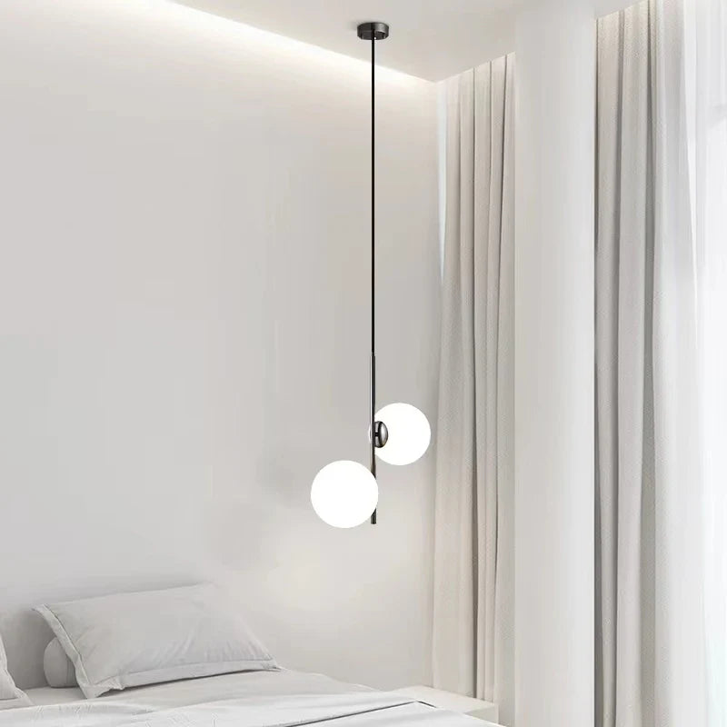 Afralia™ Brass/Black Glass Ball LED Pendant Lights Modern Bedroom Living Room Hanging Lamps