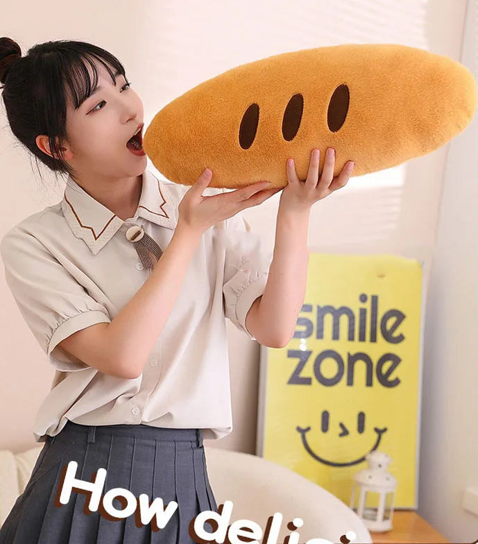 Afralia™ Plush Bread Cartoon Body Pillow for Side Sleeping & Pregnancy, Sofa Decor & Leg Support