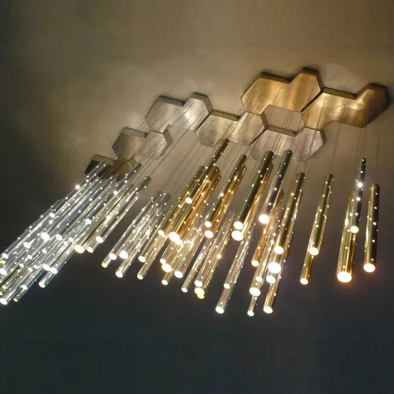 Afralia™ Modern LED Chandelier Ceiling Light - Elegant Long Tube Combination for Living & Dining Room
