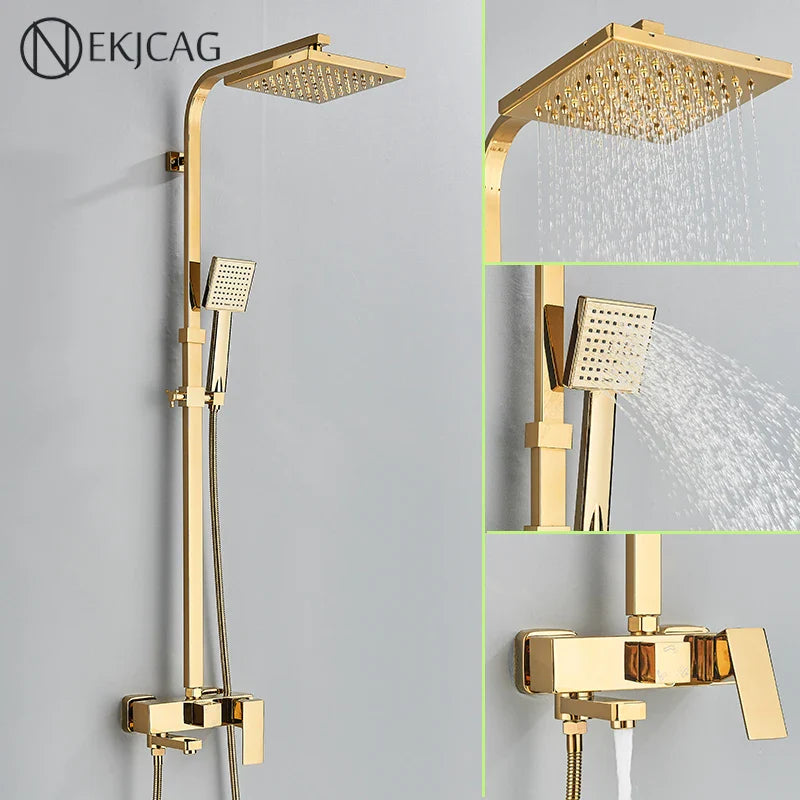 Afralia™ 8" Square Rainfall Shower Faucet Set with Handshower - Wall Mount Single Handle