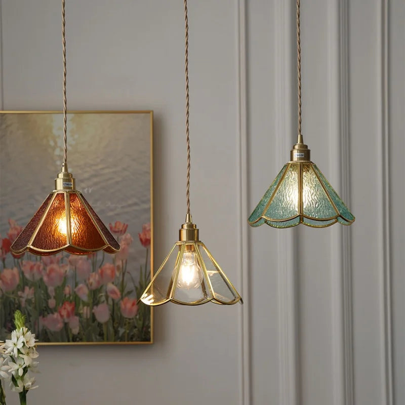 Afralia™ Vintage Copper E27 Pendant Lamp for Living/Dining Room - Glass Hanging Lights