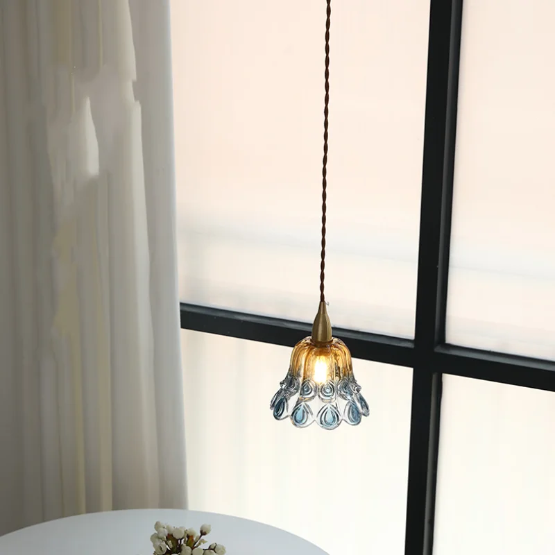 Afralia™ Copper Socket LED Pendant Light with Phenix Glass Shade, Adjustable Hanging Lamp