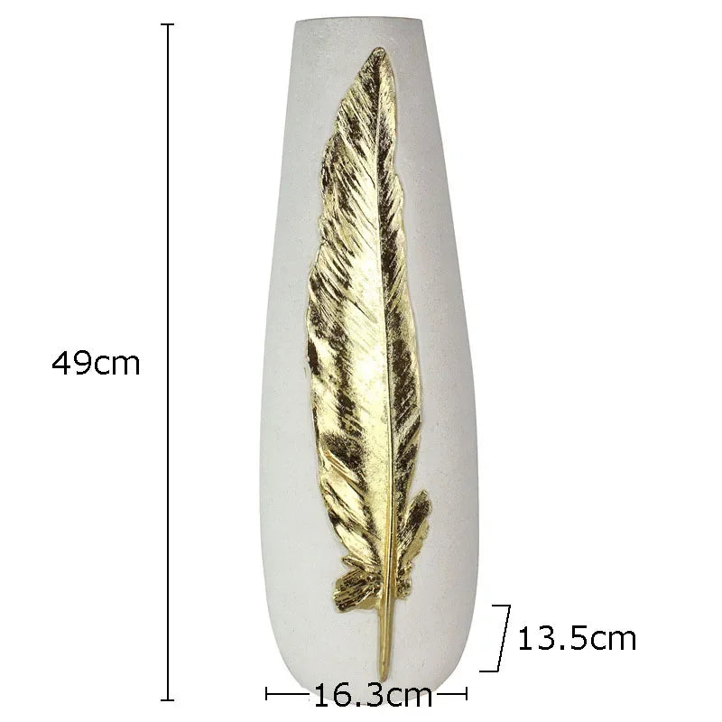 Afralia™ Gold Feather Vase & Artificial Flowers Set - Modern Home Decor
