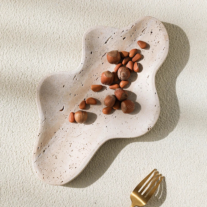 Afralia™ Travertine Serving Tray Coffee Table Decor Dish - Irregular Trinket Jewelry Key Tray