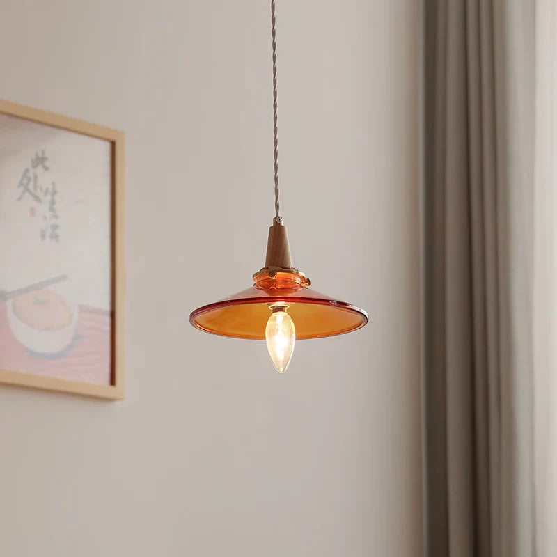 Afralia™ Wood Amber Glass LED Pendant Light Fixture - Nordic Modern Hanging Lamp