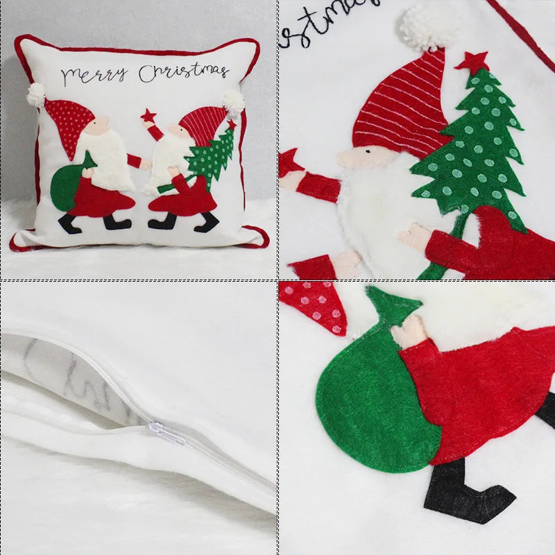 Afralia™ Christmas Patchwork Embroidered Snowflake Pillow Covers 45x45 Red White Home Decor