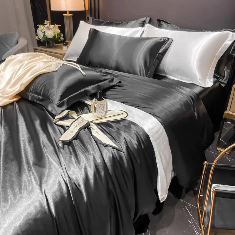 Afralia™ Silk Bedding Set: Mulberry Silk Duvet Set with Fitted Sheet, King or Queen Size