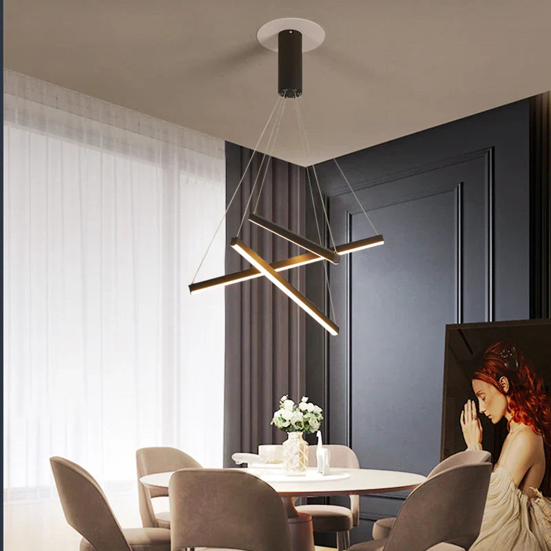 Afralia™ Modern LED Stair Chandelier in Black Aluminum Body for Living Room, Dining Room & Bedroom