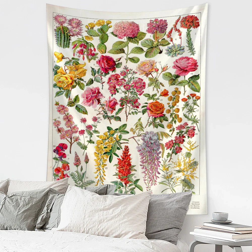 Afralia™ Botanical Map Tapestry: Retro Boho Wall Hanging for Dorm or Living Room