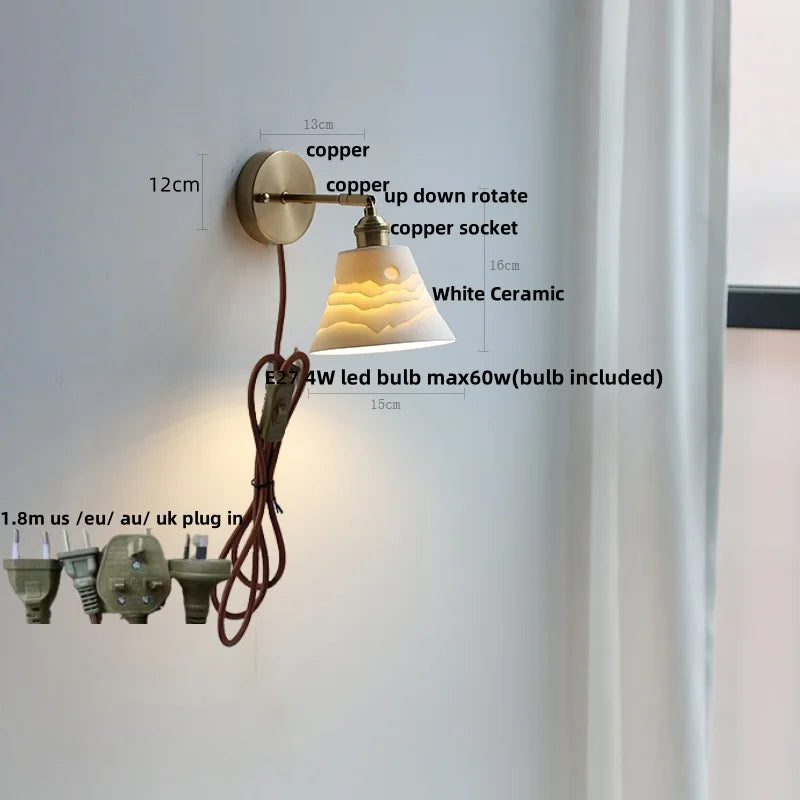 Afralia™ Nordic Ceramic LED Wall Light with Pull Chain Switch - Modern, Simple, Rotating