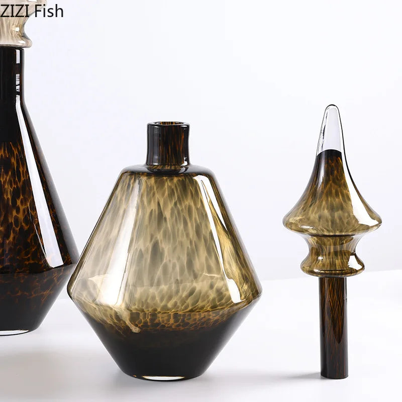 Afralia™ Leopard Print Glass Vase: Creative Flower Arrangement for Aesthetic Room Decor