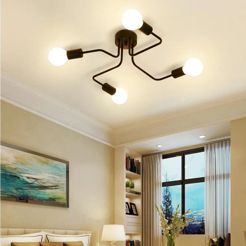 Afralia™ Nordic LED Wrought Iron Chandelier for Living Room, Modern Loft Ceiling Light Fixtures