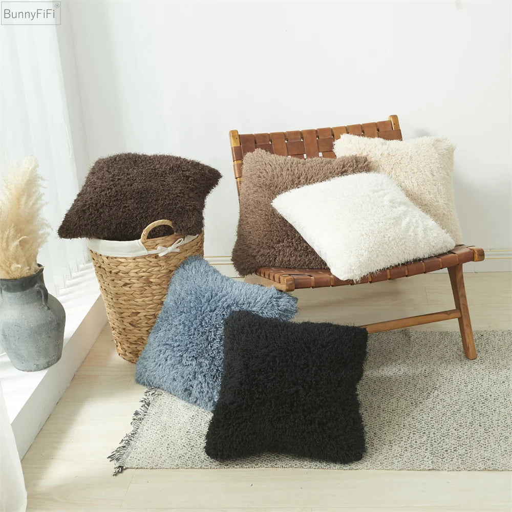 Afralia™ Plush Wool Throw Pillow Cover Nordic Solid Decor for Sofa Bed Home