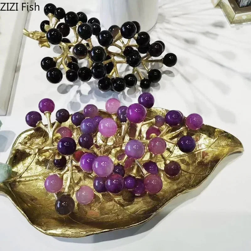 Afralia™ Brass Crystal Grape Ornaments | Modern Desk Decoration Sculpture