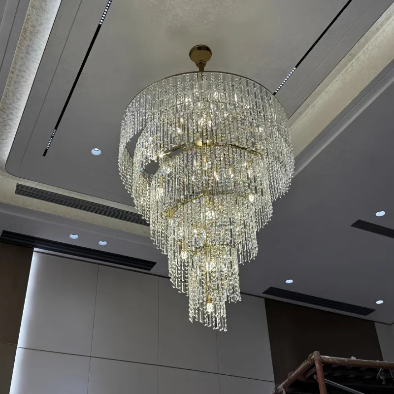 Afralia™ Crystal Chandelier Spiral Staircase LED Lighting for Modern Living Room
