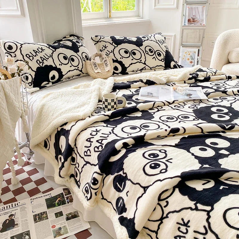 Afralia™ Cartoon Print Cozy Blanket - Milk Velvet & Cashmere - Winter/Spring Duvet Cover