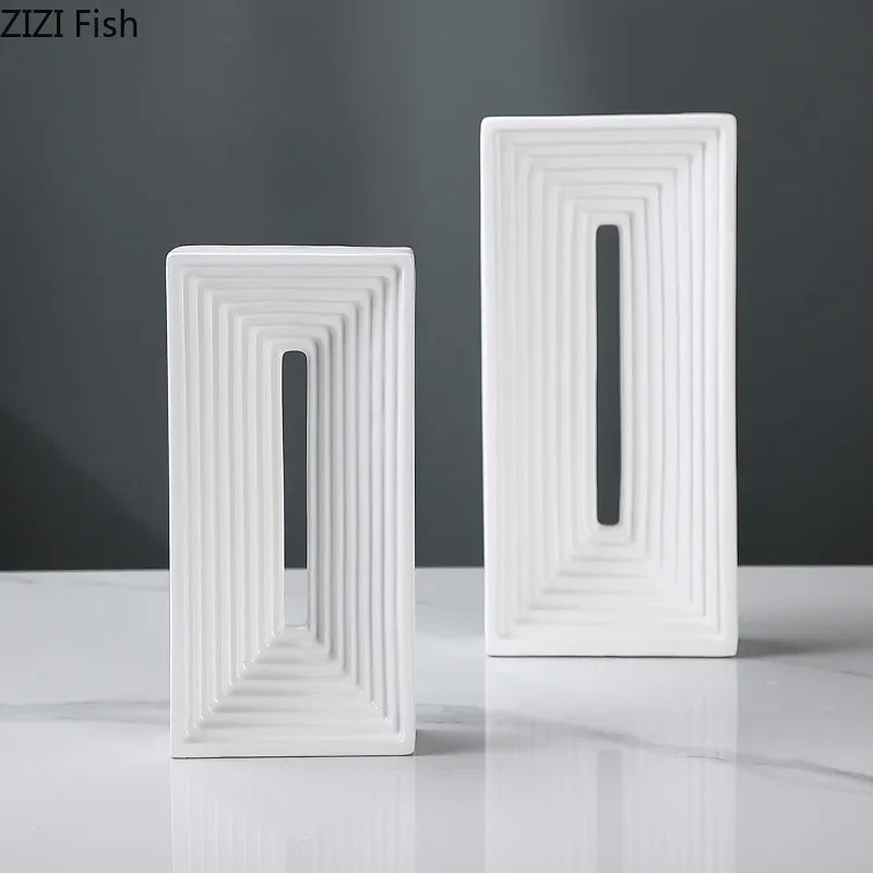 Ceramic Geometric Sculpture. Abstract Desk Decor. Afralia™ Square Arch Statue.