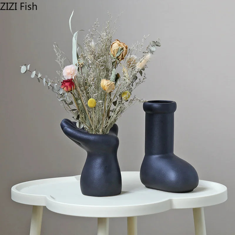 Afralia™ Hand/foot Ceramic Vase: Desk Decor Flowers Arrangement Vase Room Aesthetic Display