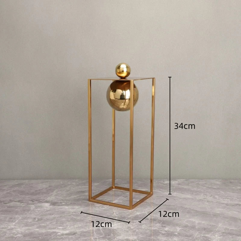 Afralia™ Geometric Gold Frame Sculpture Decorative Figurines Metal Home Decor